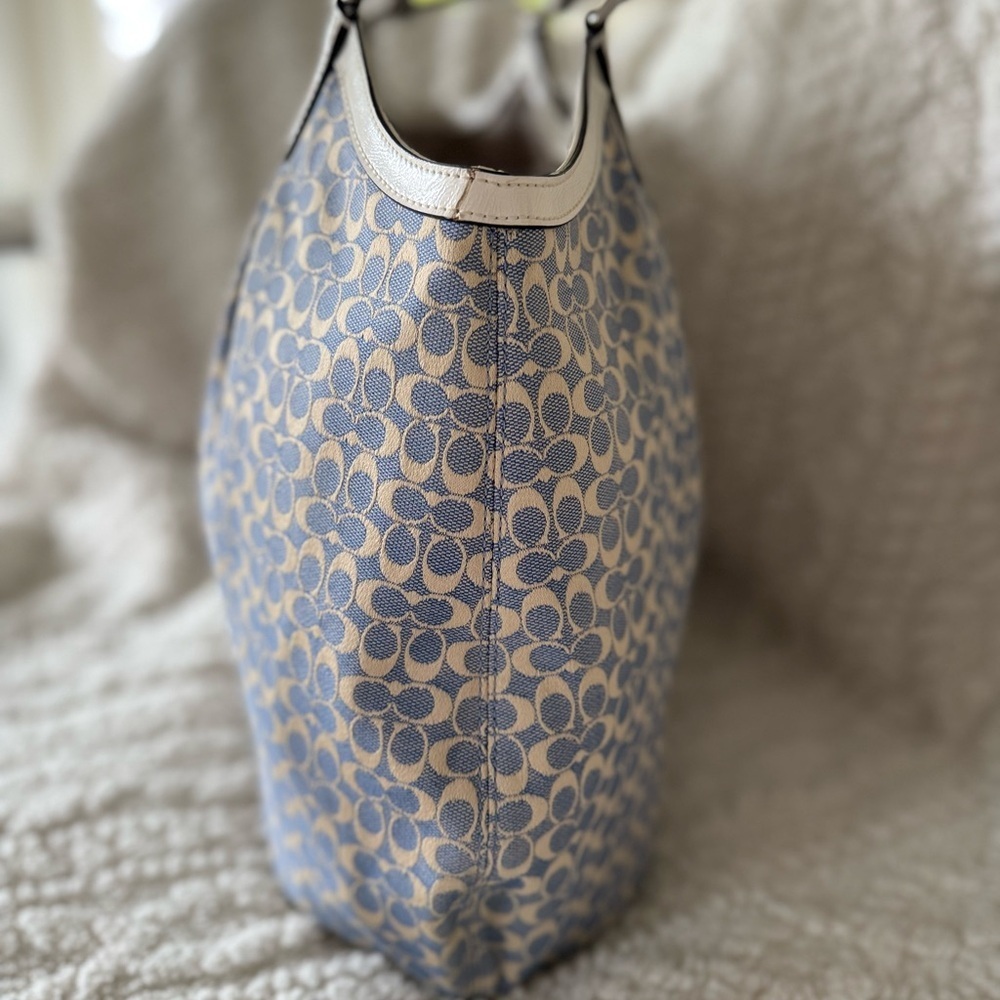 Legacy Vintage Coach Signature Stripe Devon Coach Blue Jacquard Shoulder Bag - Picture 7 of 16